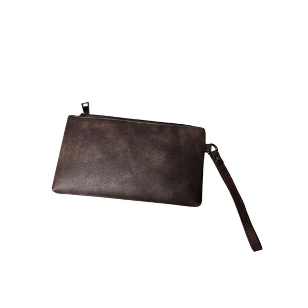 Bostanten Wristlet Clutch Womens OS Brown Excellent Vegan Leather Zip Pouch‎ - Picture 3 of 4